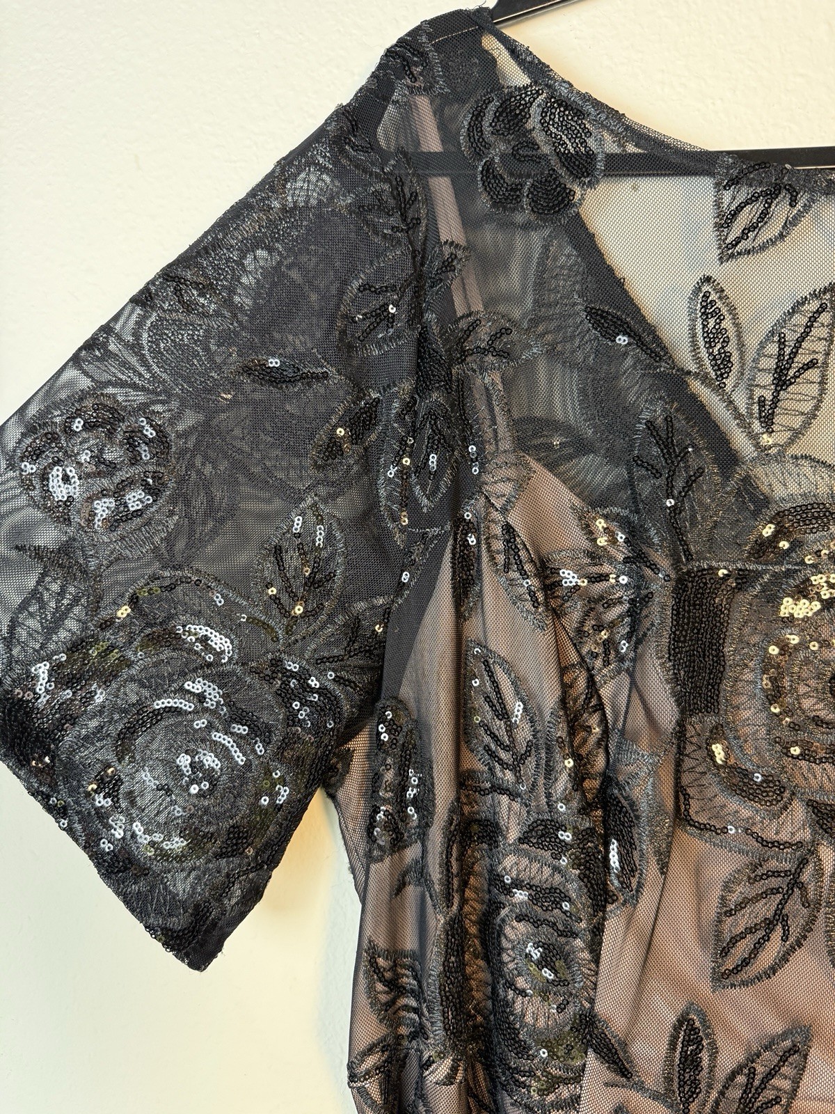 Adrianna Papell Studio Sequined Lace Gown Black Nude Dress Plus 24W NWT Belt