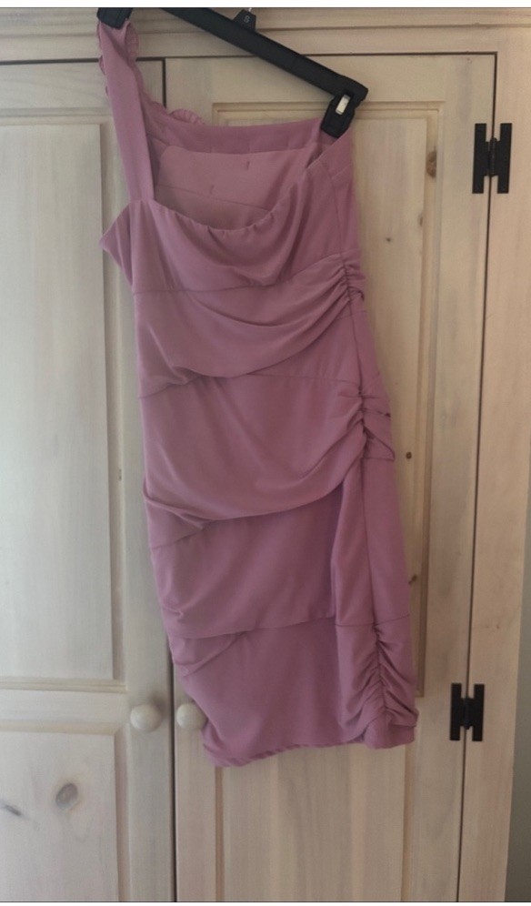 B. Darlin Pink One Shoulder Ruffle Ruched Bodycon Knee Dress Juniors 5/6