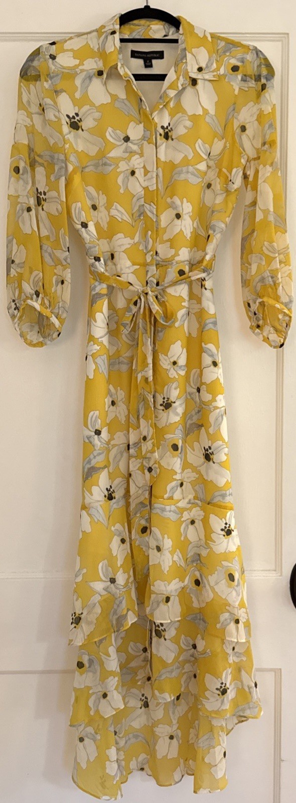 BANANA REPUBLIC Yellow Floral Tiered Maxi Dress Sz 2 Yellow Floral