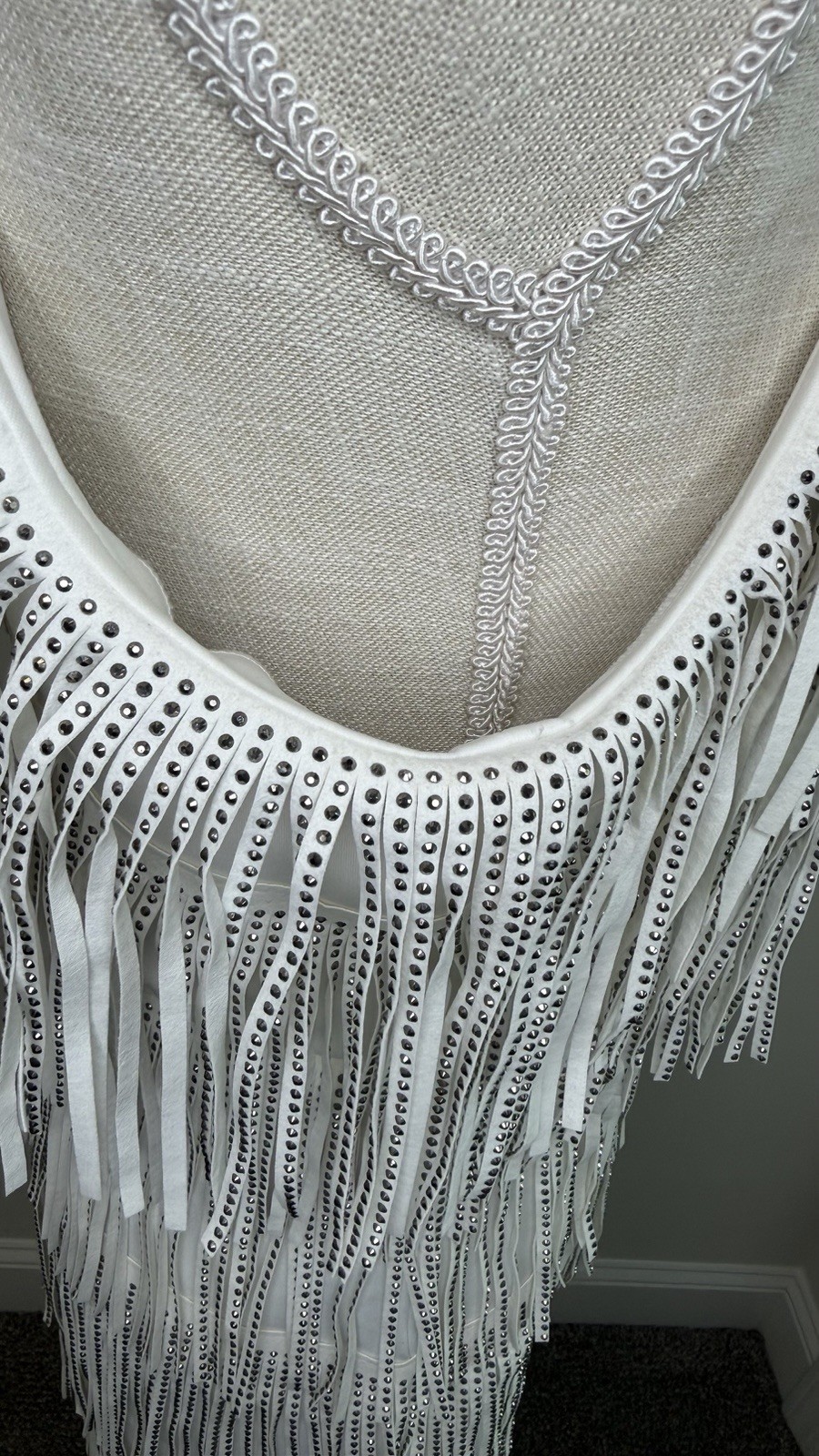 Nylon Apparel Rhinestone Fringe Mini Dress Country Western Concert White L
