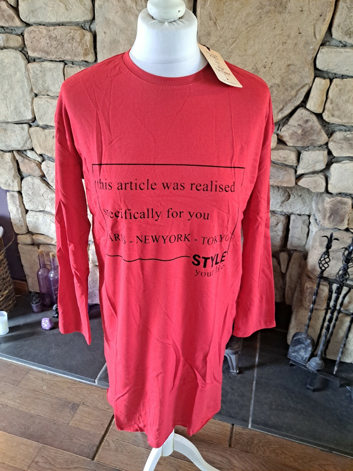 Por La Cara Long Sleeve T-Shirt Dress Red Size L/XL Please See Measurements BNWT