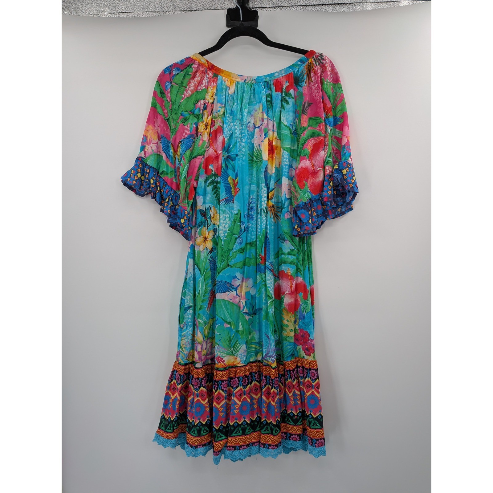 Boho Beach Summer Rare Lulalife Turquoise Tropical Parrot Floral Tassel S Dress