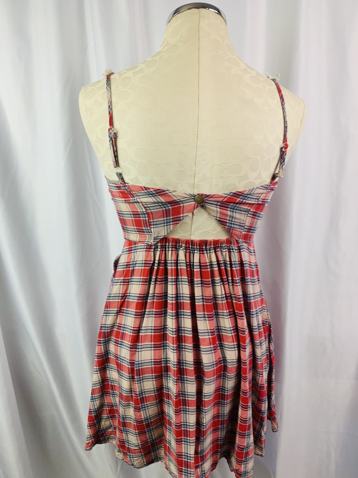 Small Alythea Junior Women’s Red Plaid Dress Pockets Open Back Lined