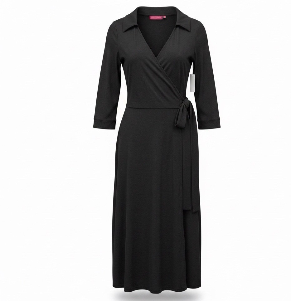 Melissa Masse Womens Black Wrap Shirt Dress Large Stylish & Comfy