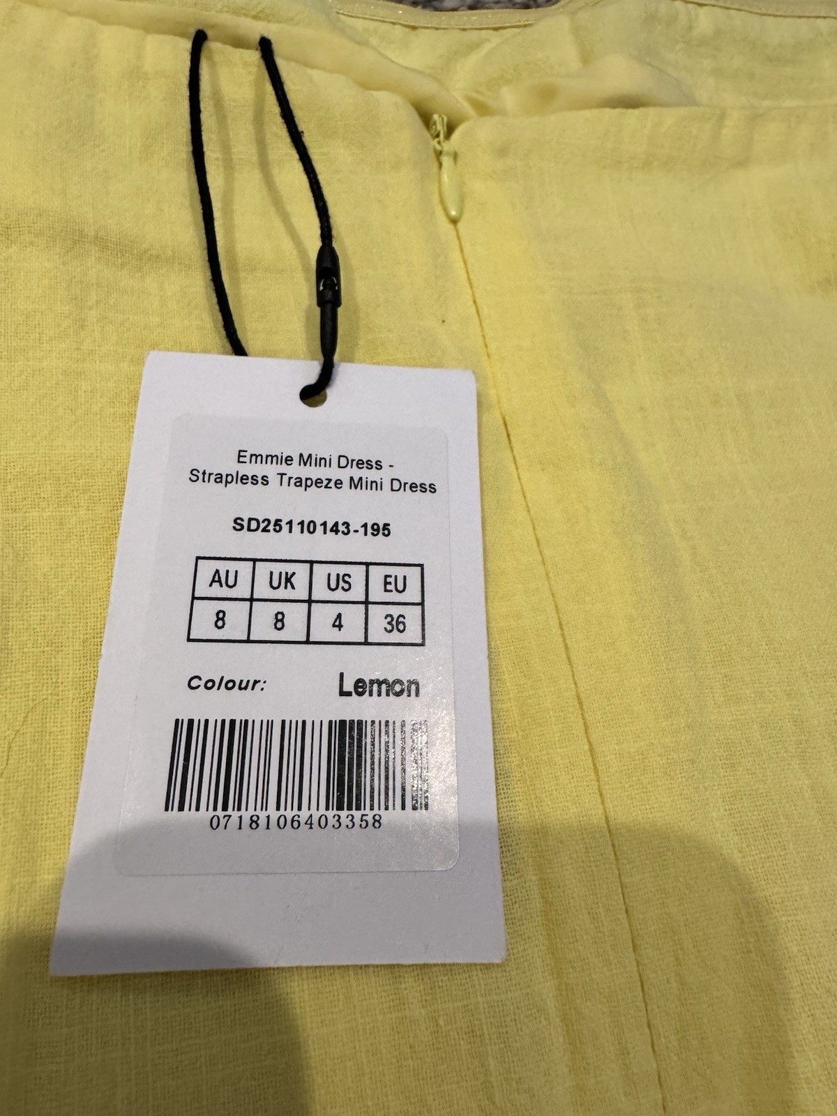 Showpo Emmie Strapless Solid Yellow Mini Dress Sleeveless Zip – US 4