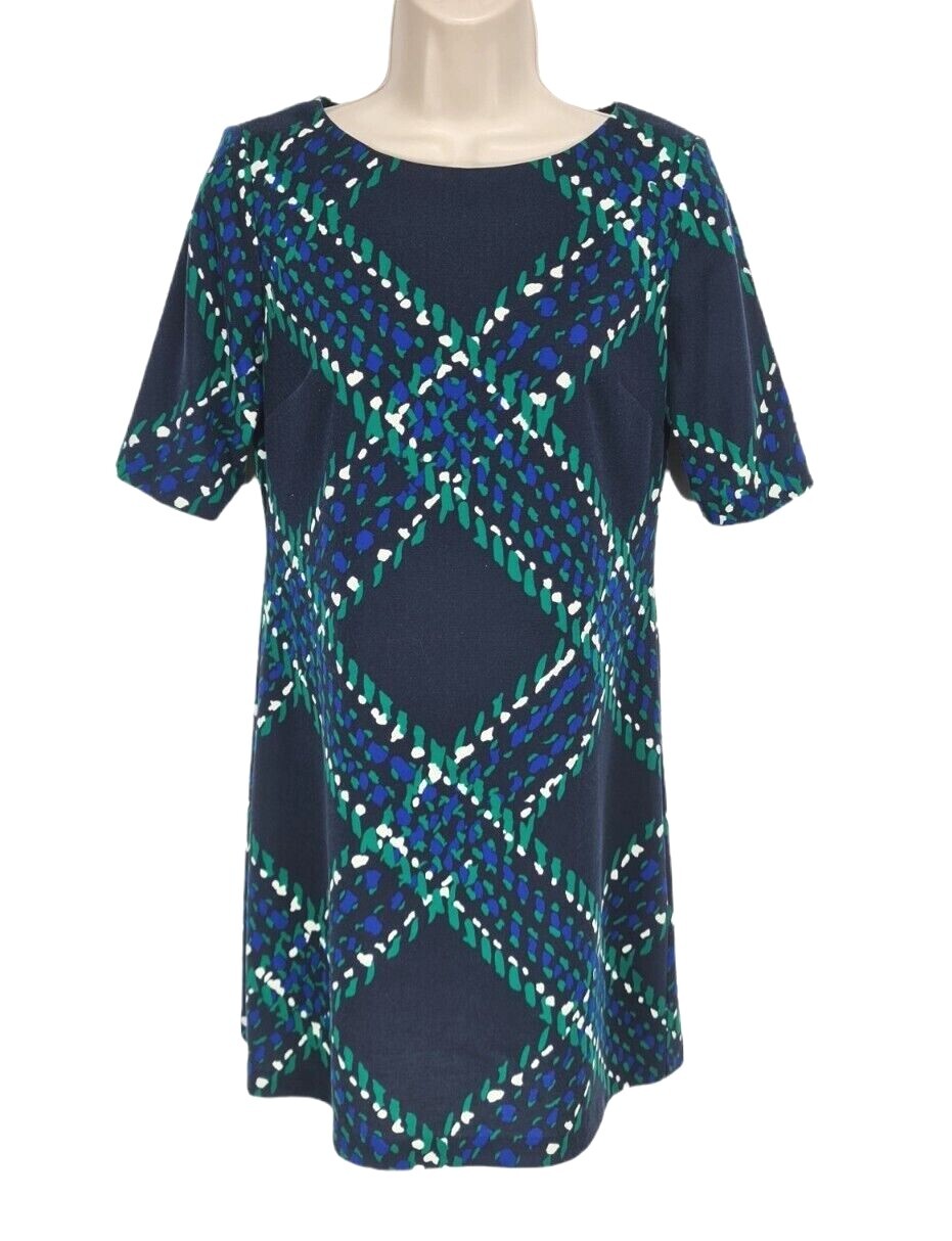 Eliza J Navy Blue Green Sheath Mini Dress Women Petti Size 4P Crew Neck 3/4 SLV