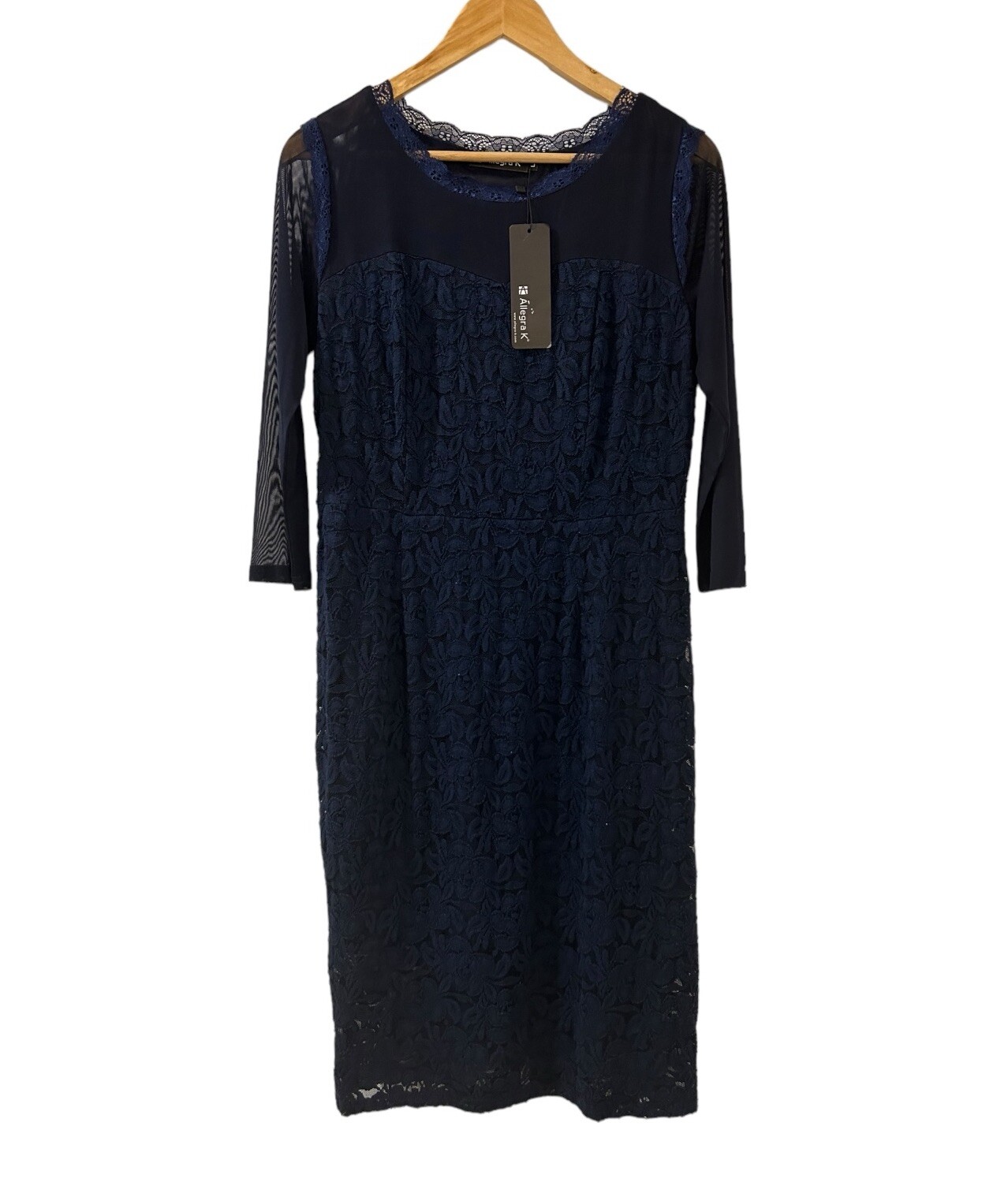 Allegra K Dress Mesh Sheer Long Sleeve Stretch Knit Floral Lace Bodycon Large