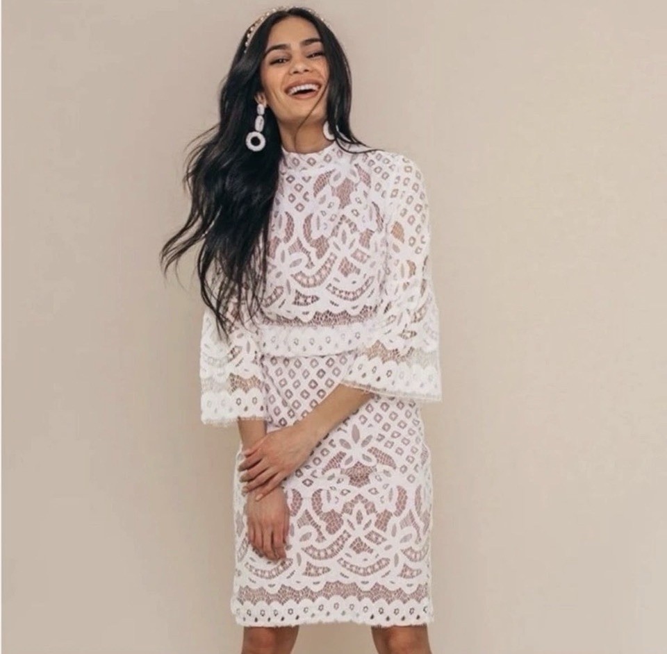 Ivy City Co Lacey White Lace Midi Dress Temple Church Wedding Small New Af22