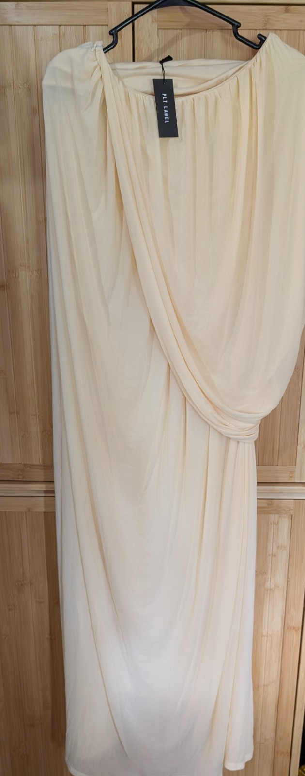 NWT PLT Label Cream Mesh Drape Bandeau Maxi Dress Size US 4 UK 8 Elegant Formal