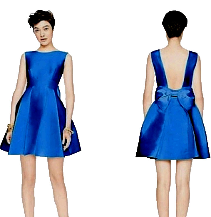 Kate Spade Fancy Meeting You Blue Silk Blend Backless Bow Mini Dress Size 2 NWT