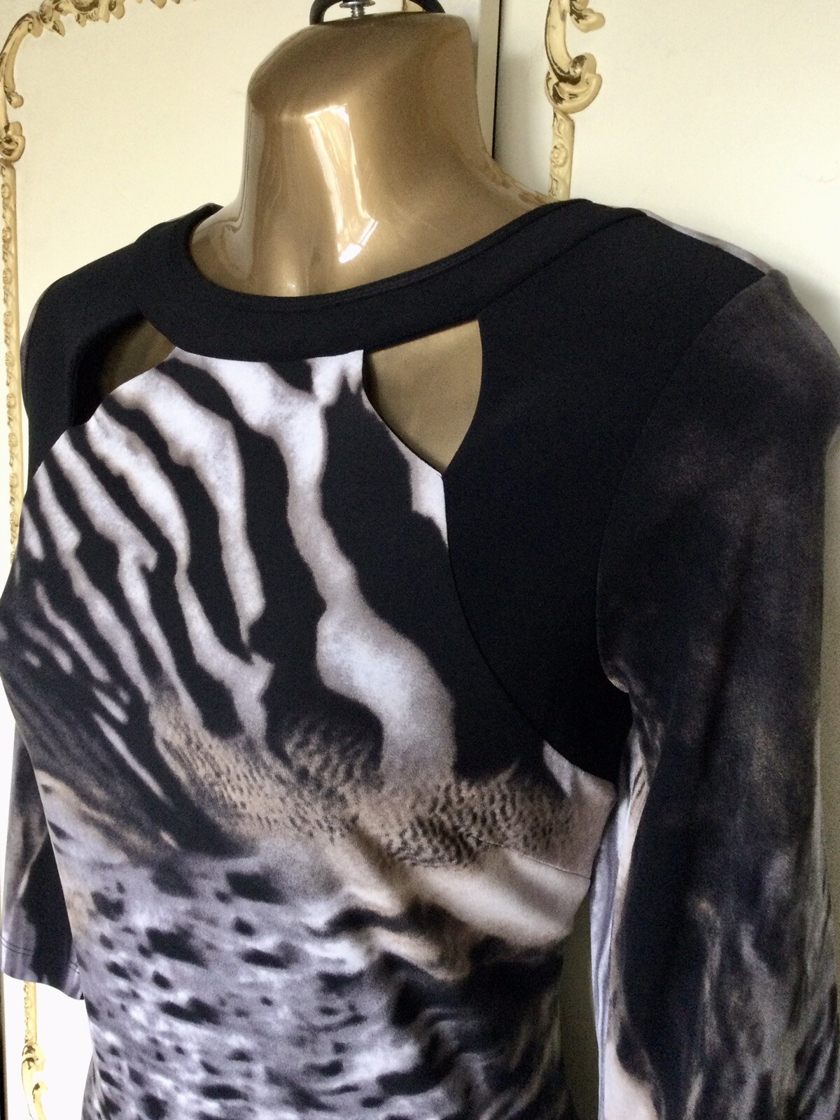 PICADILLY UK 10 Canadian Designer Black / Ivory Multi Print Dress NWT RRP £159