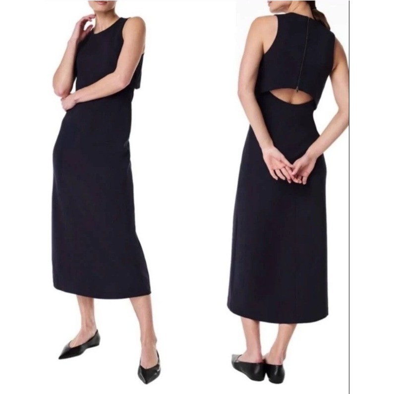 Spanx The Get Moving Midi Dress Black Cutout Back Ponte Sleeveless XS 20599R