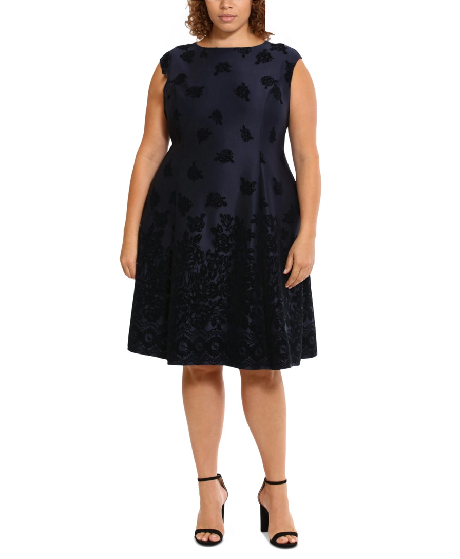 London Times Woman Women Dress Plus Size 18 Floral Print Knee Length Fit Flare