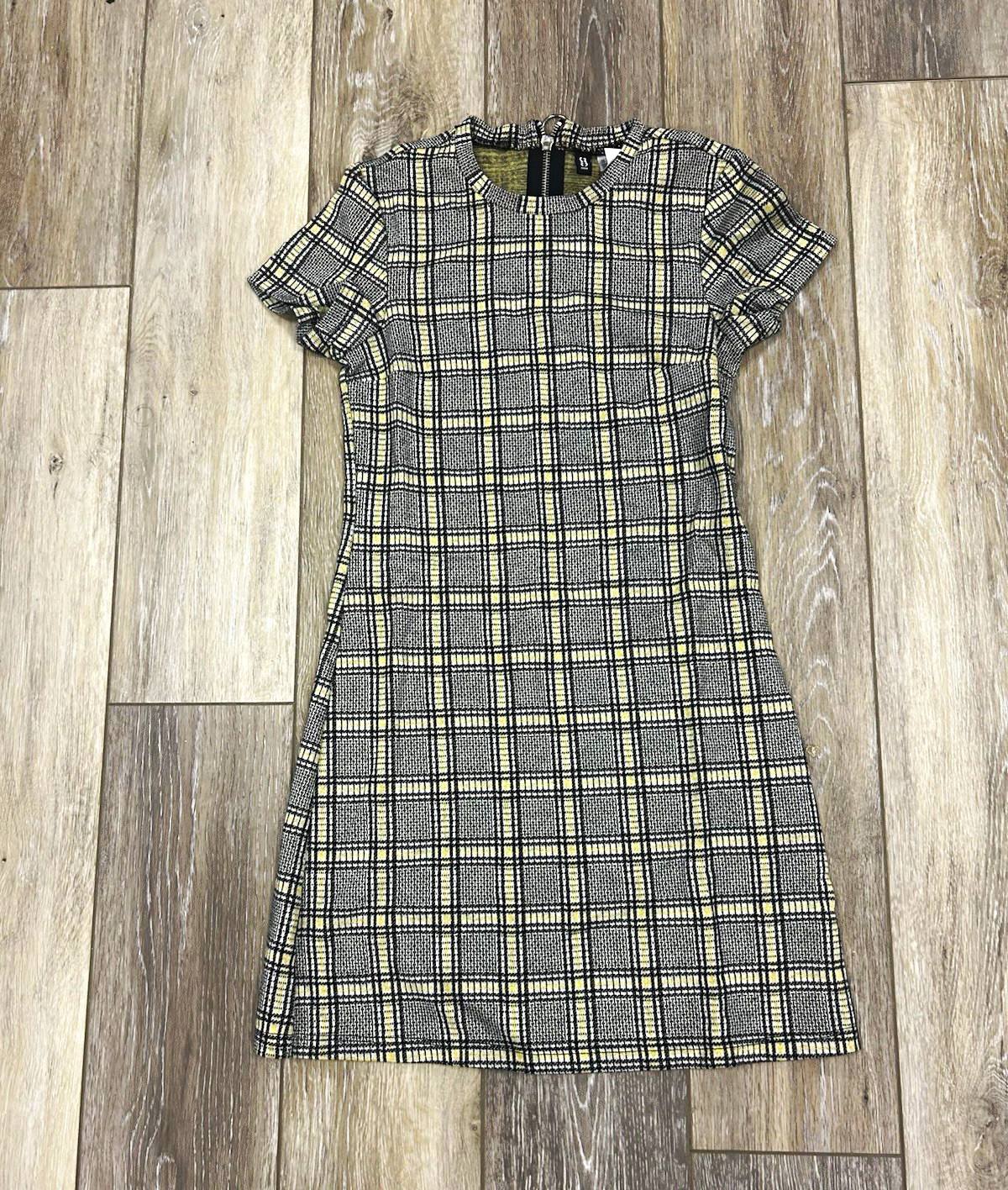 Divided by H&M Plaid Shift Dress Gray Yellow White Black Short Sleeve Sz 0
