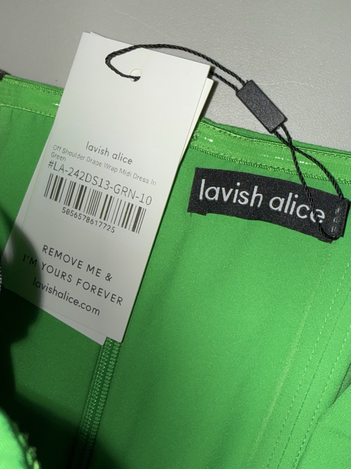 Lavish Alice Off Shoulder Drape Wrap Midi Dress Green US 6