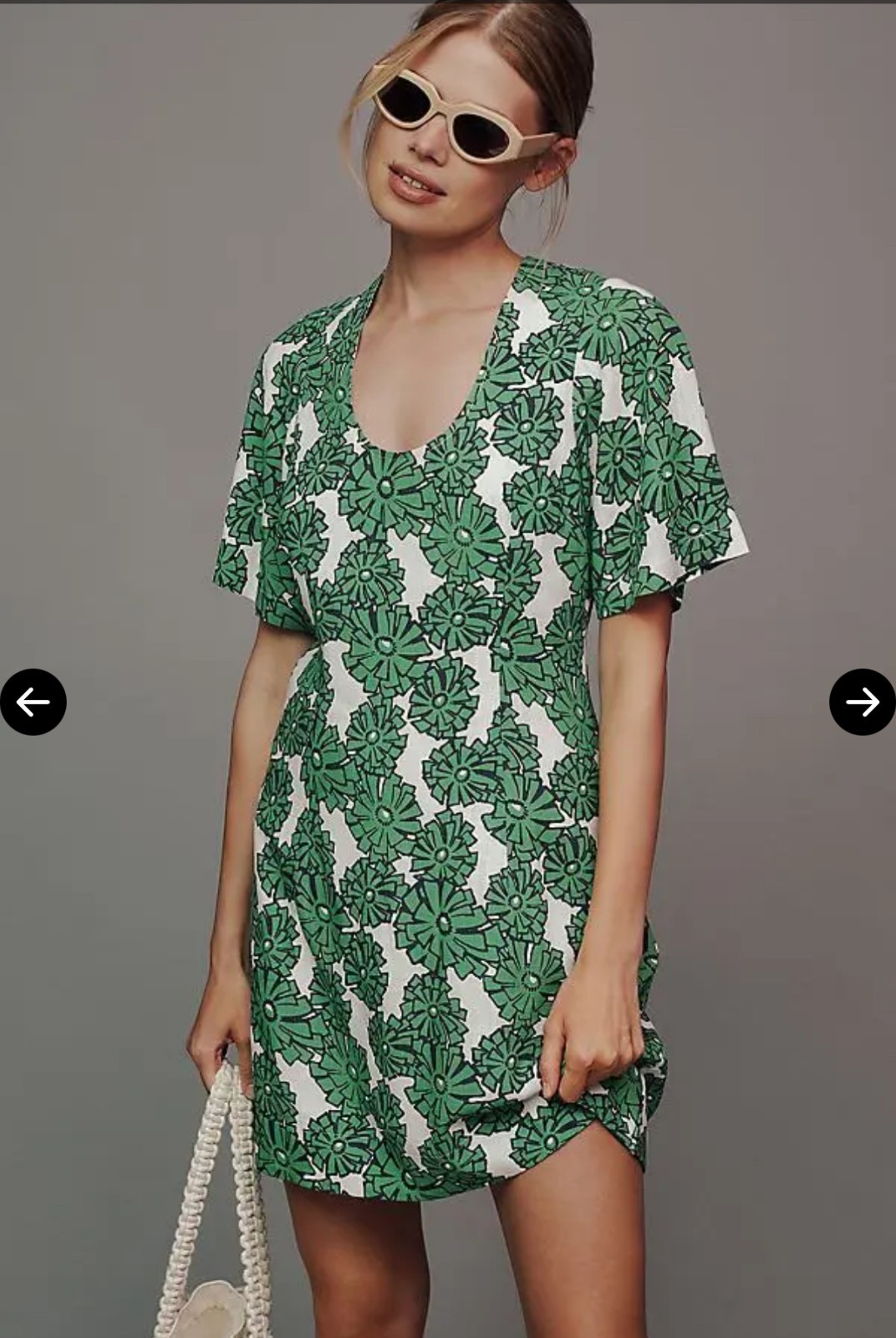 Porridge Anthropologie Kelly Green Floral Printed Linen Blend Mini Dress size S