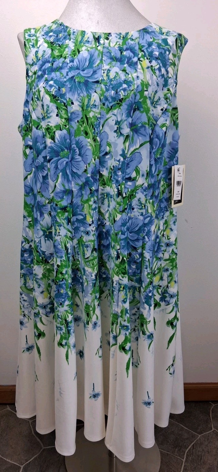 Julian Taylor Dress Womens 18 Ivory Lavender Blue Fit & Flare Stretch Floral NWT