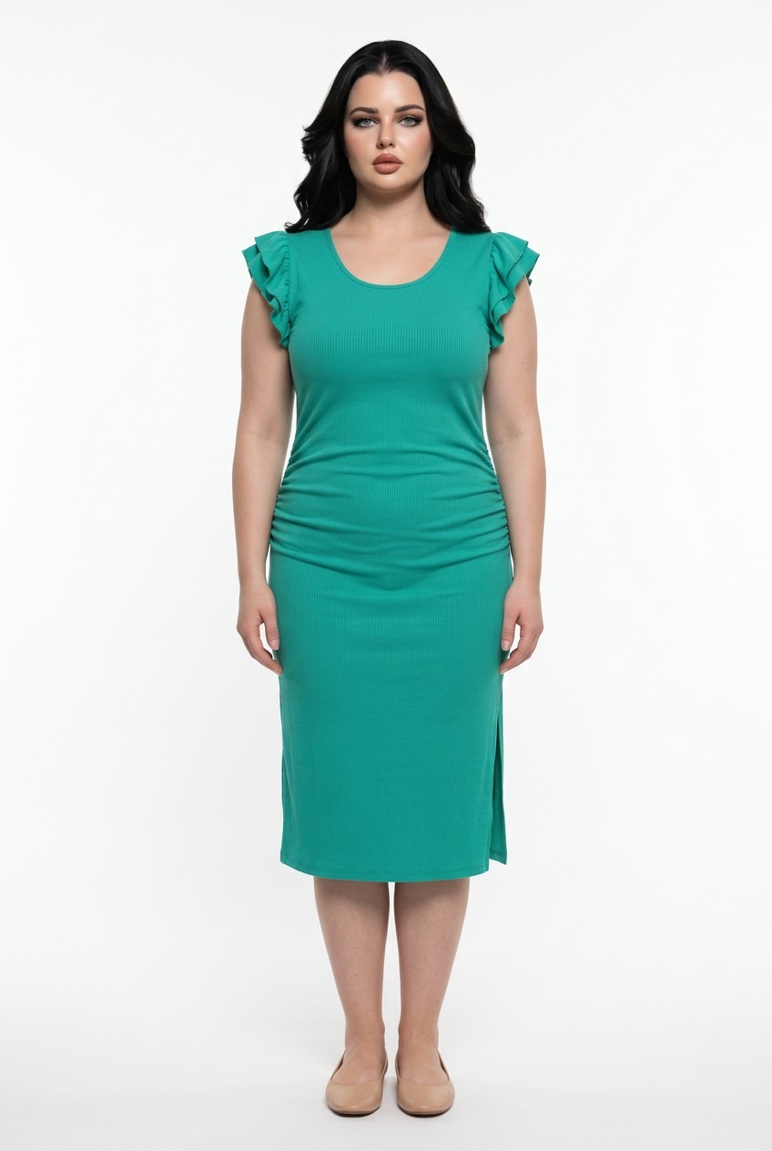Women’s Green Boston Proper Ribber With side rouching, dress w/splits on side
