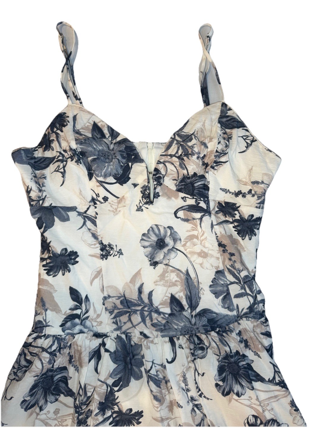 Storia Maxi Sundress Womens Size L Blue Brown Floral Smocked Lined Cottagecore