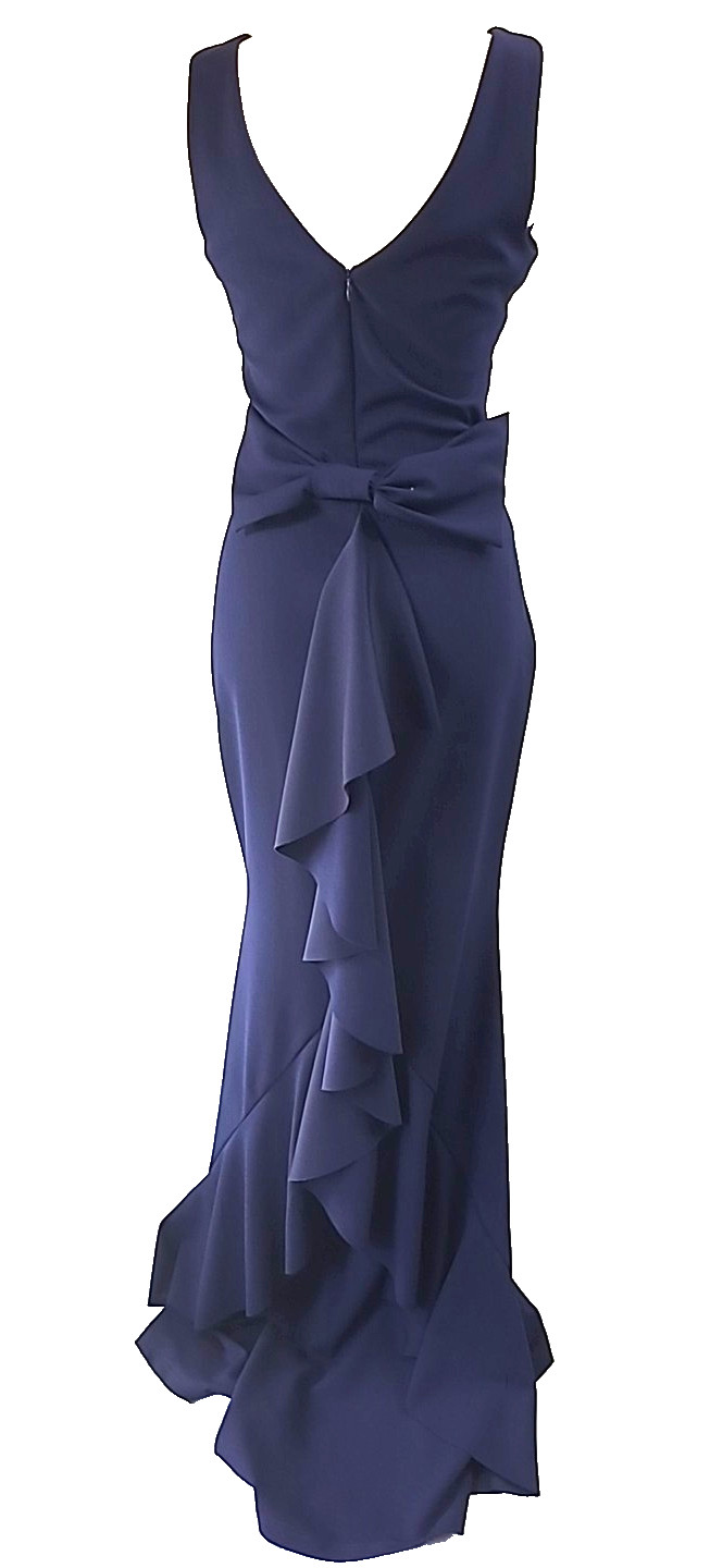 Betsy & Adam Maxi Formal Gown Sz 6 Back Bow Full Length Back Ruffle Slight Train