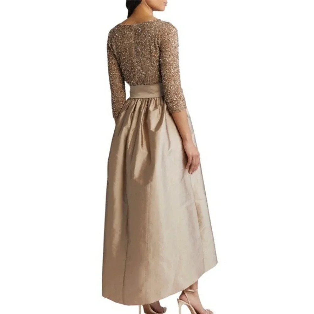 Pisarro Nights Size 12 NWT Light Mocha Gold Sequin & Taffeta Formal Gown