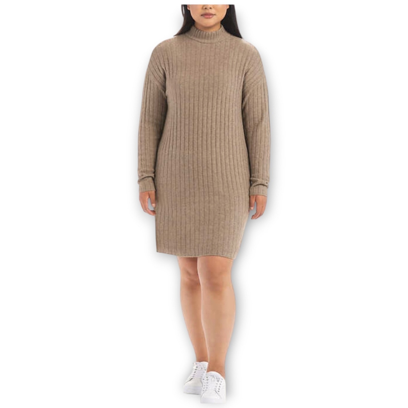 NWT Hilary Radley Women’s Mock Neck Sweater Dress – Heather Taupe (Size Medium)