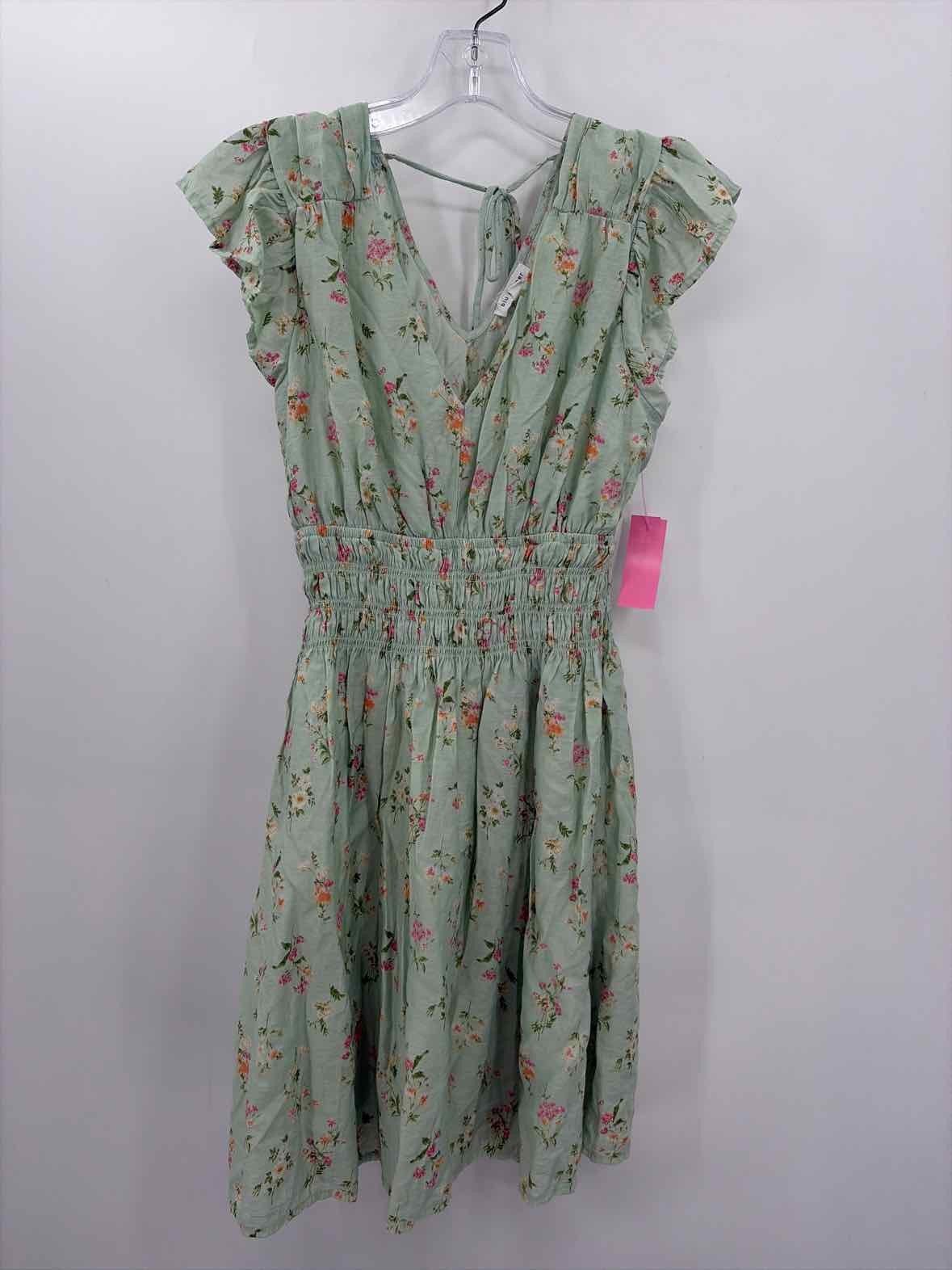 Pre-Owned Blu Pepper Green Size Large Knee Length Sleeveless Dress