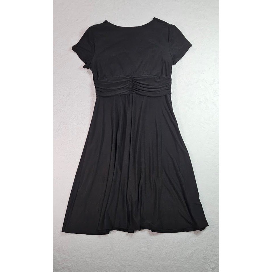 R&M Richards Womens Black Faux Wrap Rhinestone Buckle Cocktail Dress Size 14