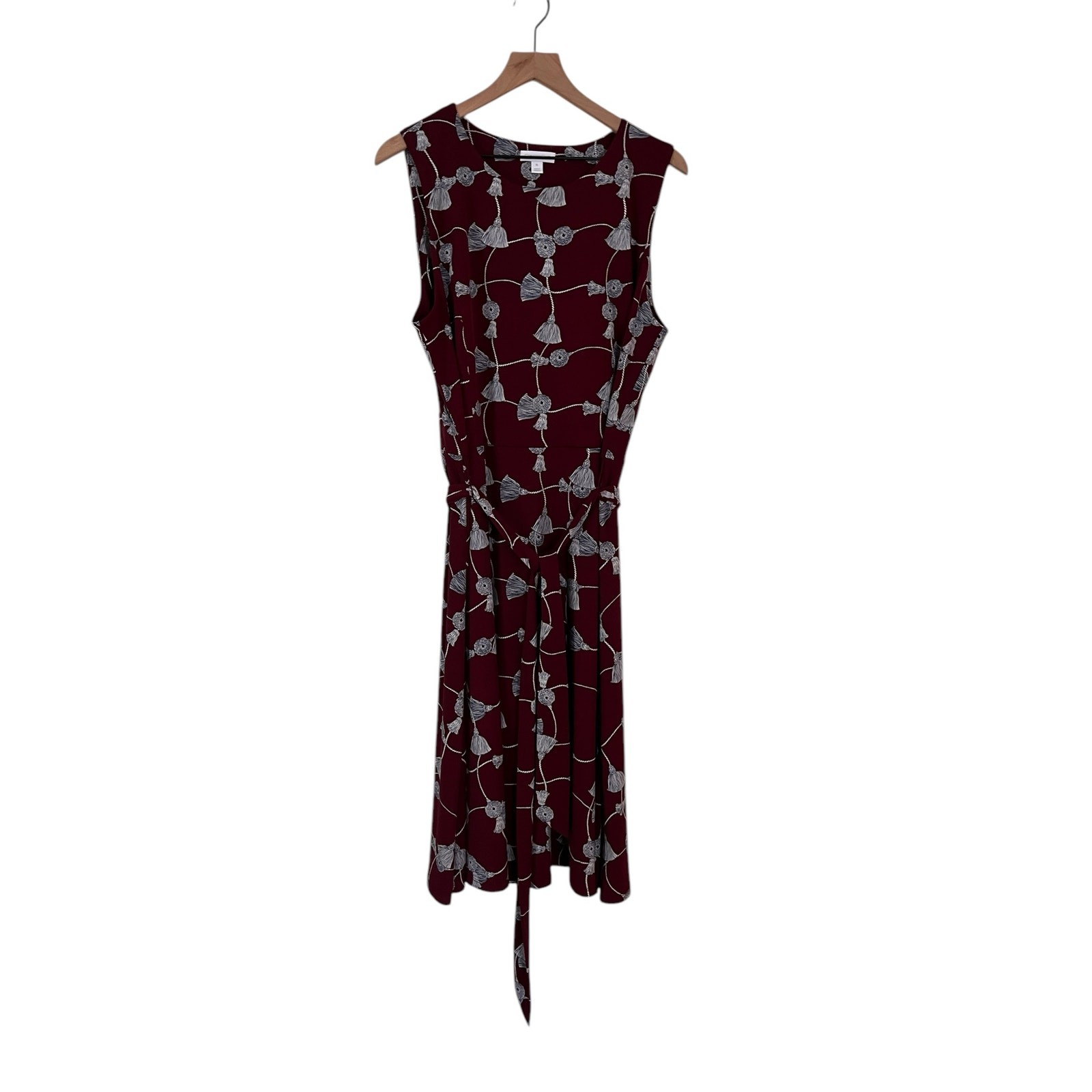 Charter Club Womens Red White Tassel Print Tie Waist Dress Size XL