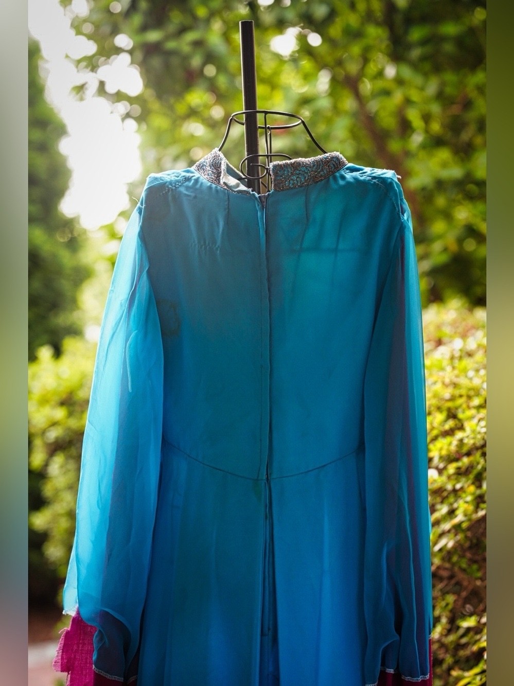 Turquoise Blue Beaded Kaftan Caftan Dress Long Sleeve Formal Boho M/L