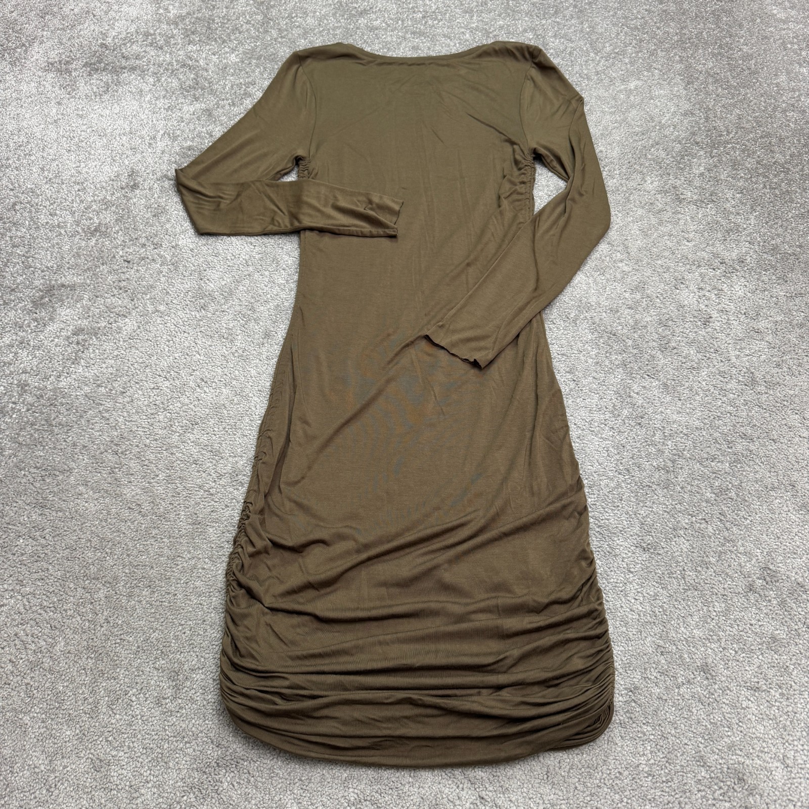 Good American Ruched Maxi Dress Womens 3 Large Green Long Sleeve Rayon Stretch