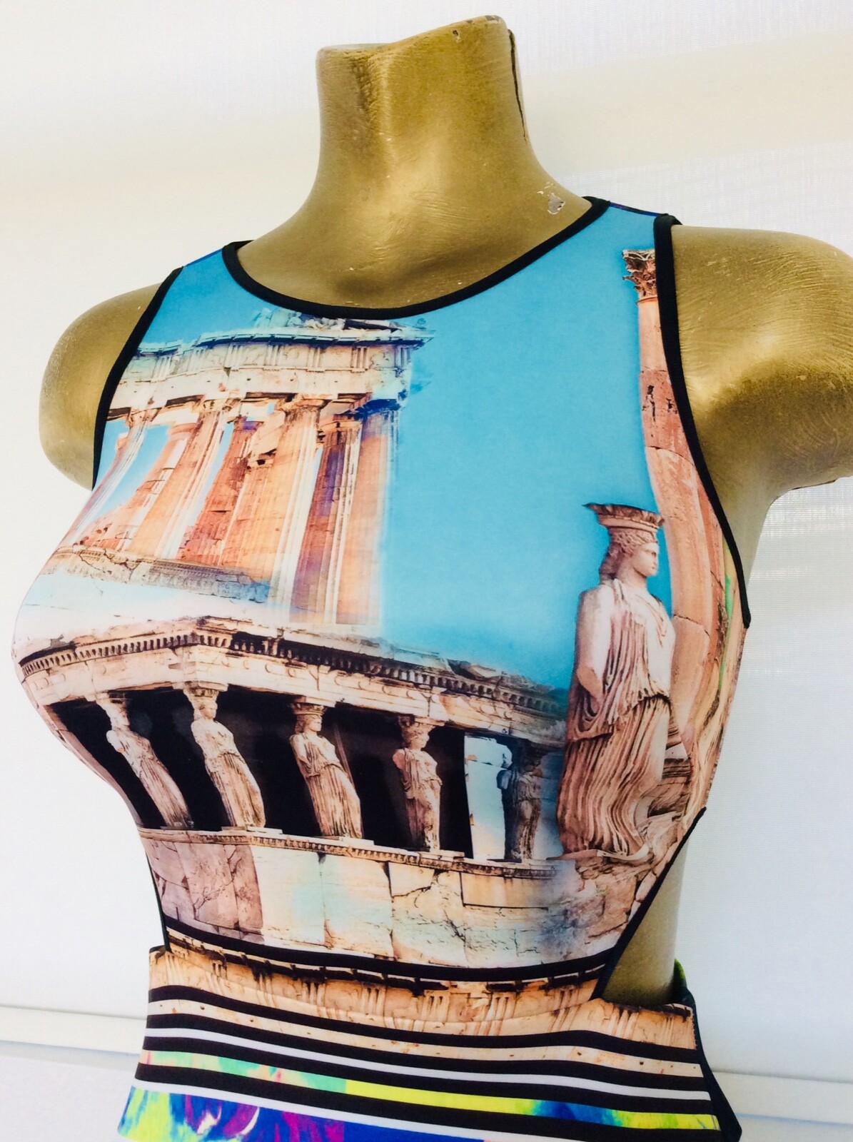 CLOVER CANYON Neoprene ACROPOLIS GARDEN Greek Greece Print DRESS S