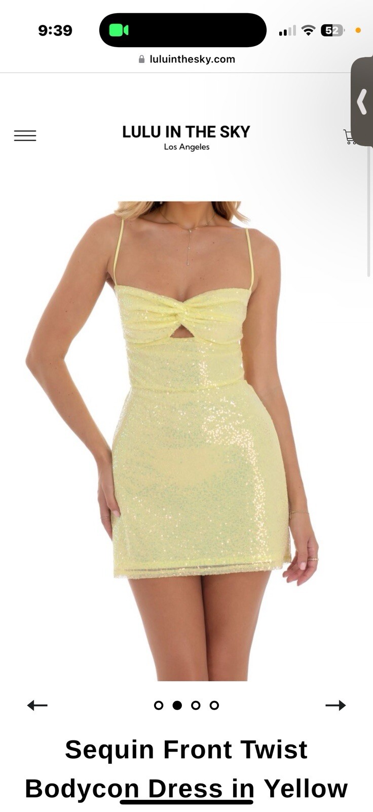 Lucy In The Sky Sequin Front Twist Bodycon Dress in Yellow