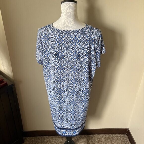 Lands End Womens Blue Floral Nylon Spandex Blend Dress Summer Athletic Large