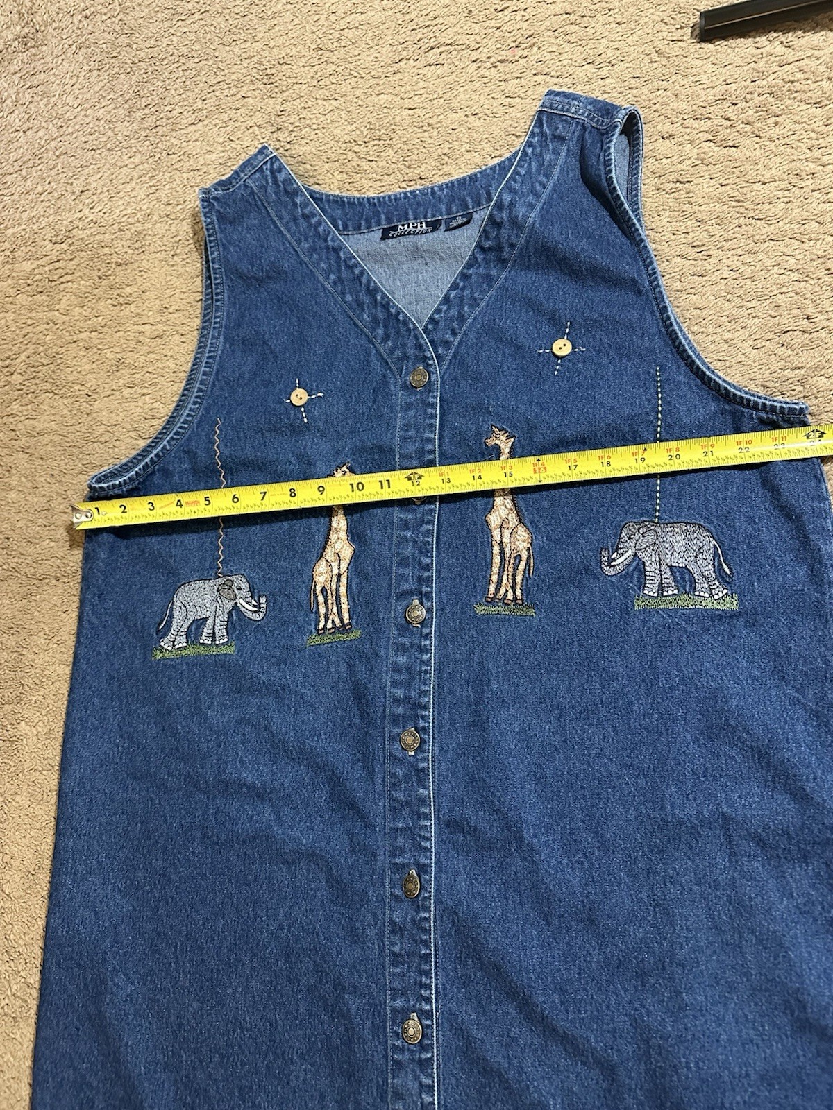 Vintage MPH Blues Womens Denim Embroidered Overall Size 2X Maxi Jumper Animals