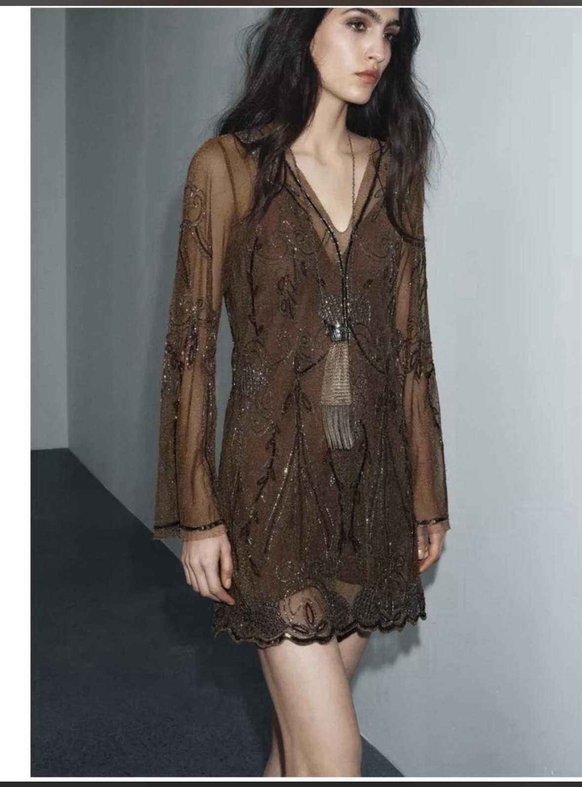 Zara Long Sleeve Beaded Mini Dress Size Small