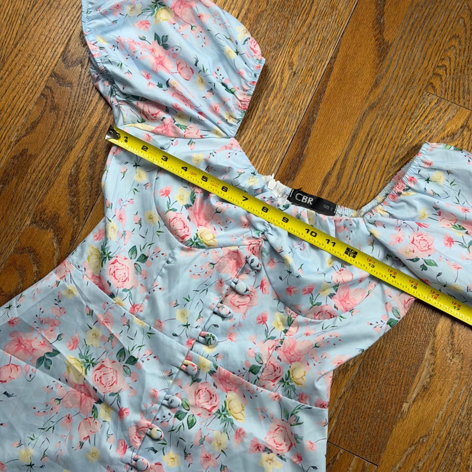 Cottagecore CBR Floral Puff Sleeve Mini Dress Sweetheart Neckline Small Prairie