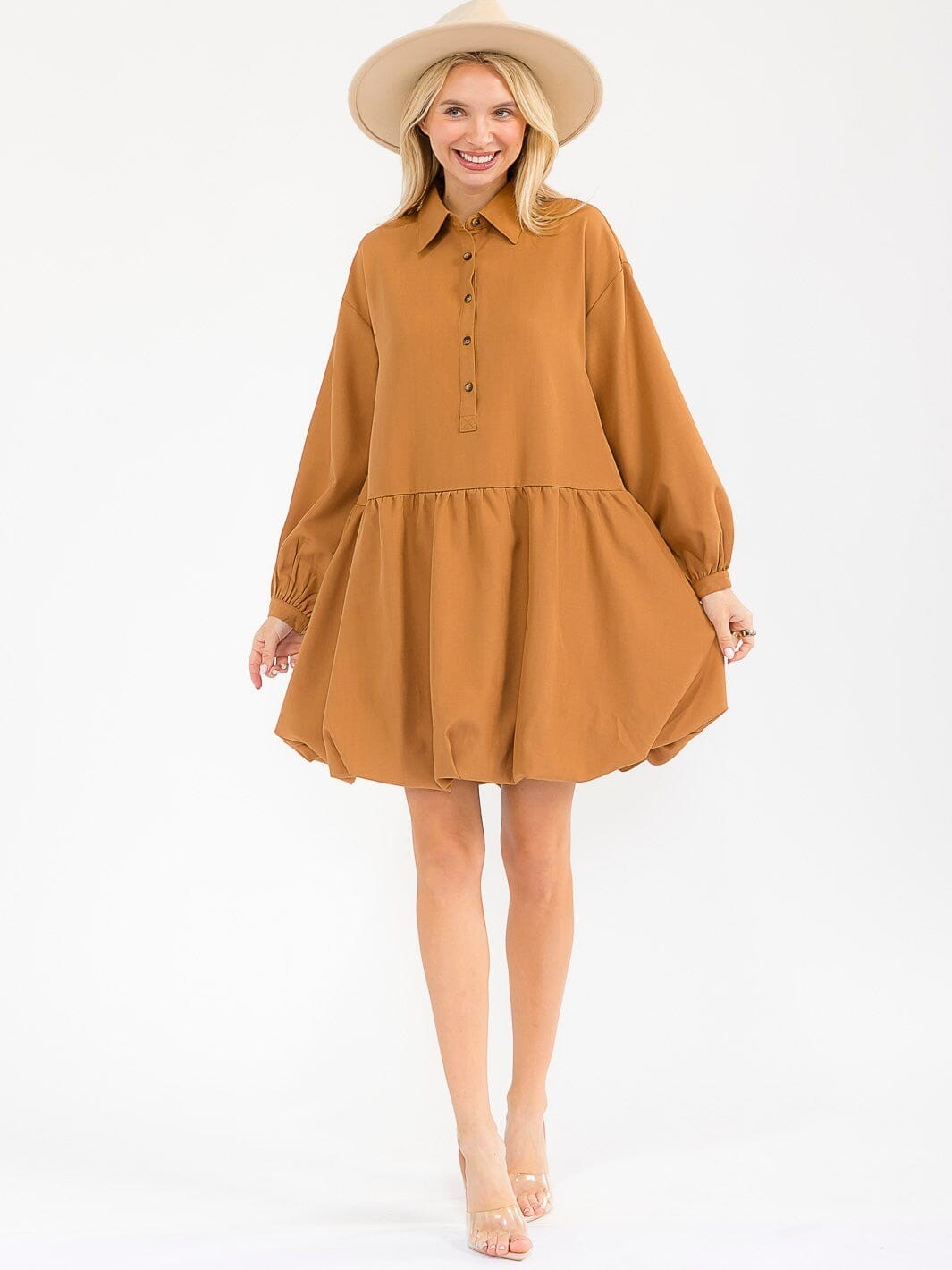 Entro Womens Long Sleeve Button Up Mini Dress Loose Fit Various Colors S M L