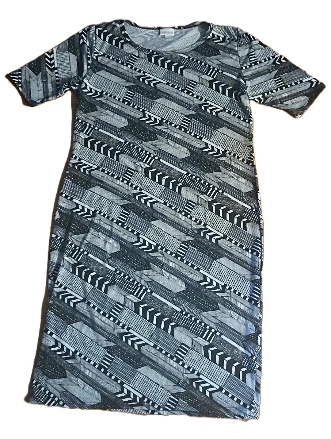 LULAROE Black, Gray & White Geometric Print Dress Womens (L)