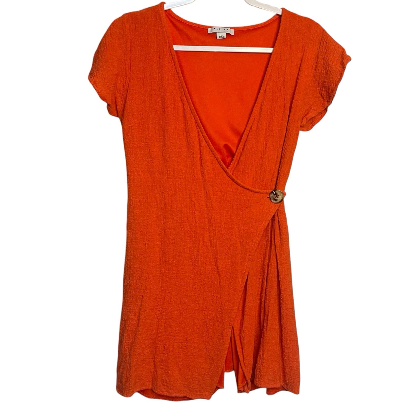 Favlux Fashion Wrap Mini Dress Tunic Coverup Womens Large Orange Lined Boho Chic