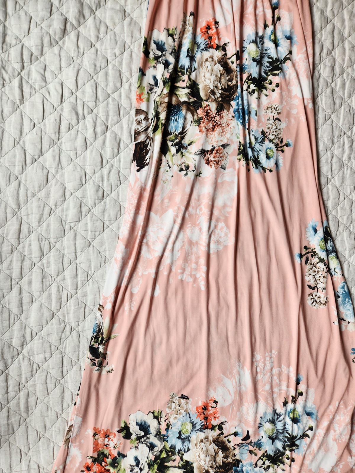 Jardin by Macris Off Shoulder Pink Floral Ruffle Stretch Maxi Dress Women’s S