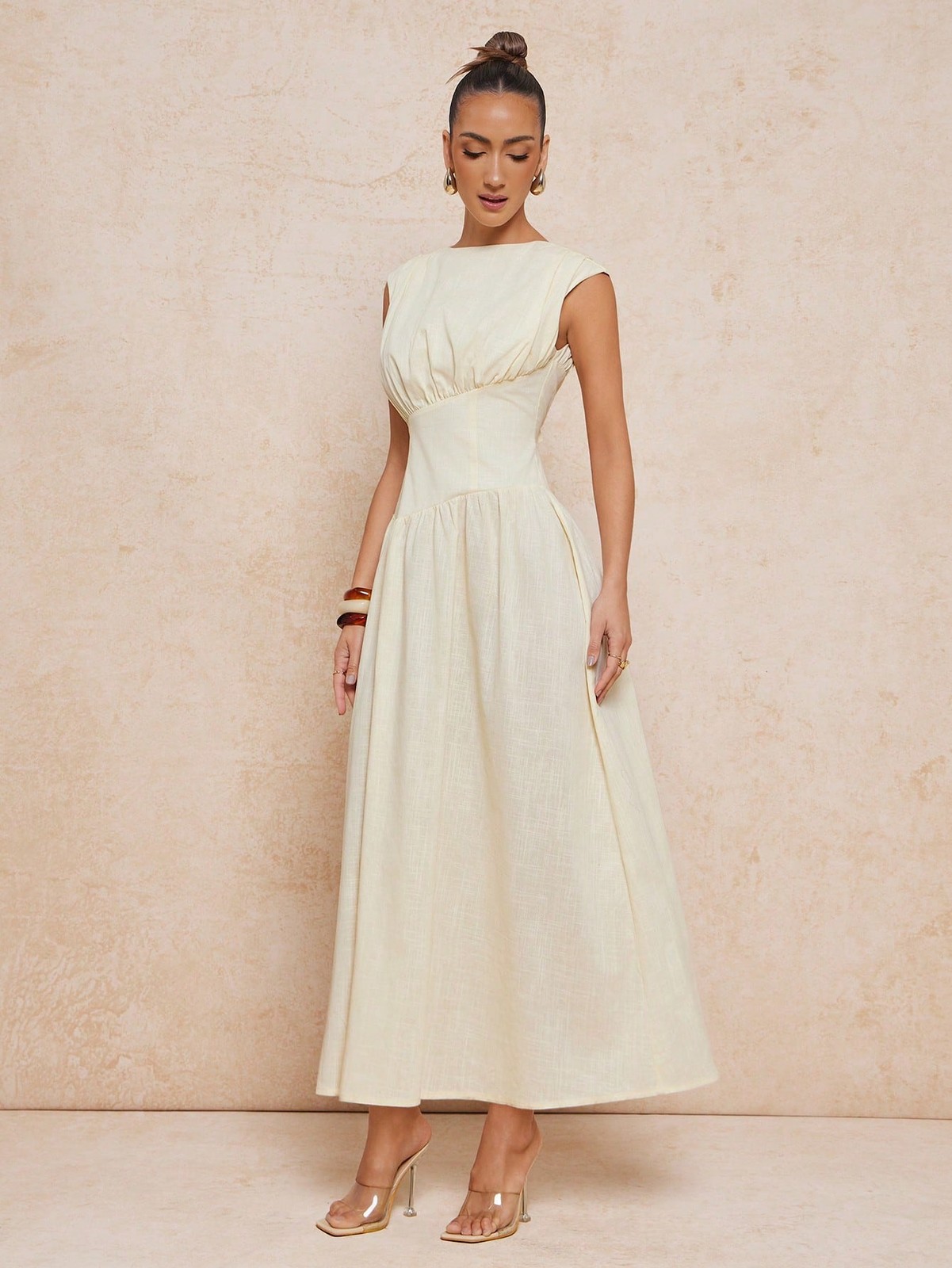 Elegant Light Yellow Wedding Guest Maxi Dress