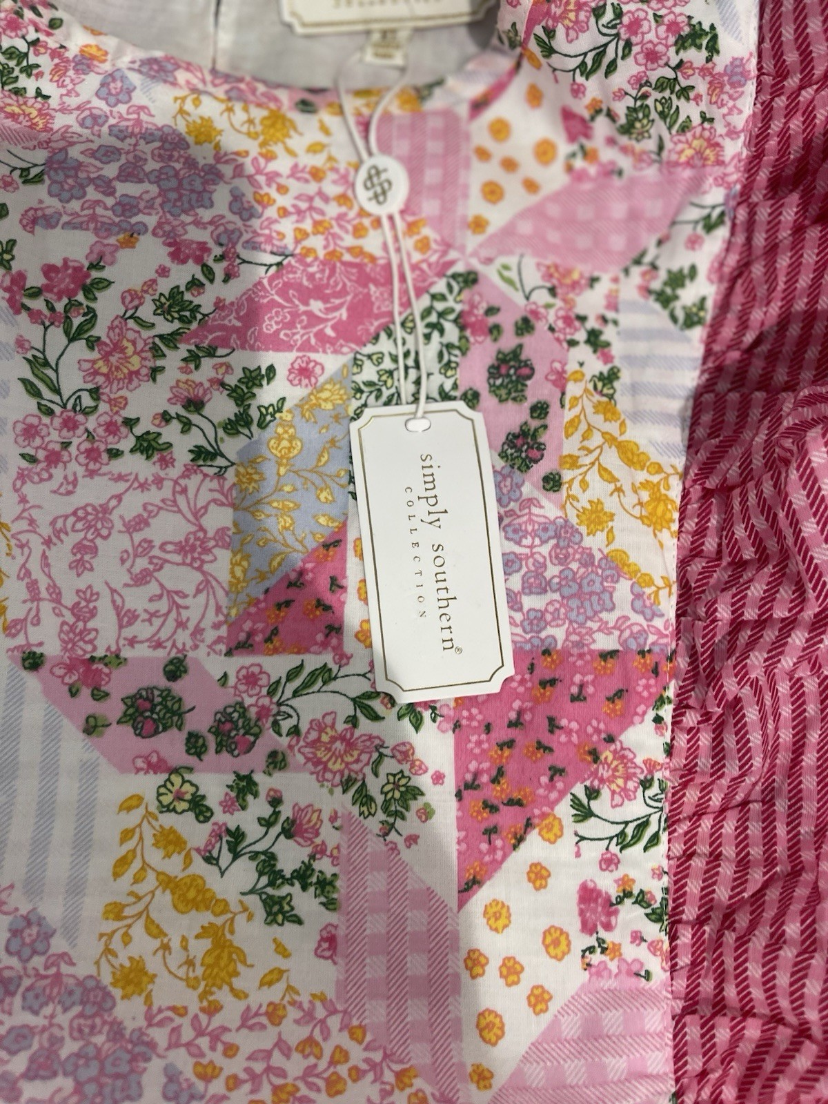Simply Southern Hailey Quilted Patchwork Pink Tiered Maxi Dress Floral Size XL