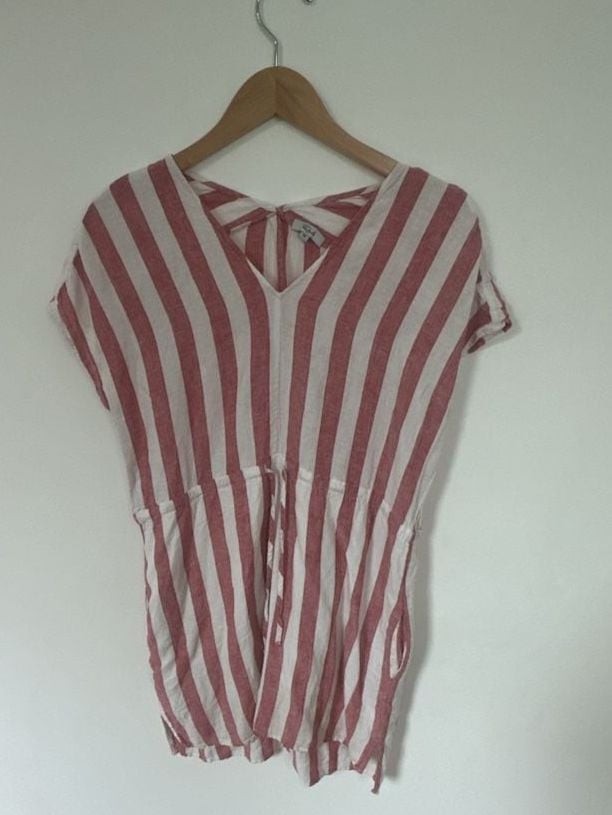 Rails Wren Linen Blend Red and White Striped Drawstring Waist Dress