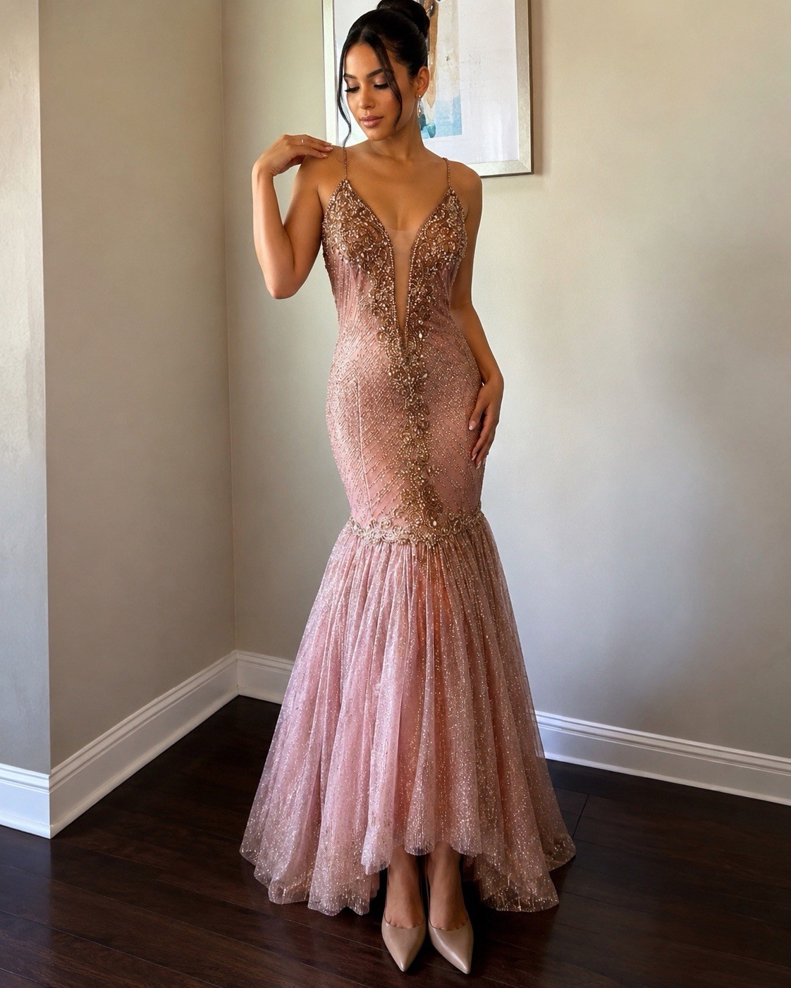 Dancing Queen Rose Gold Sequin Mermaid Prom Dress
