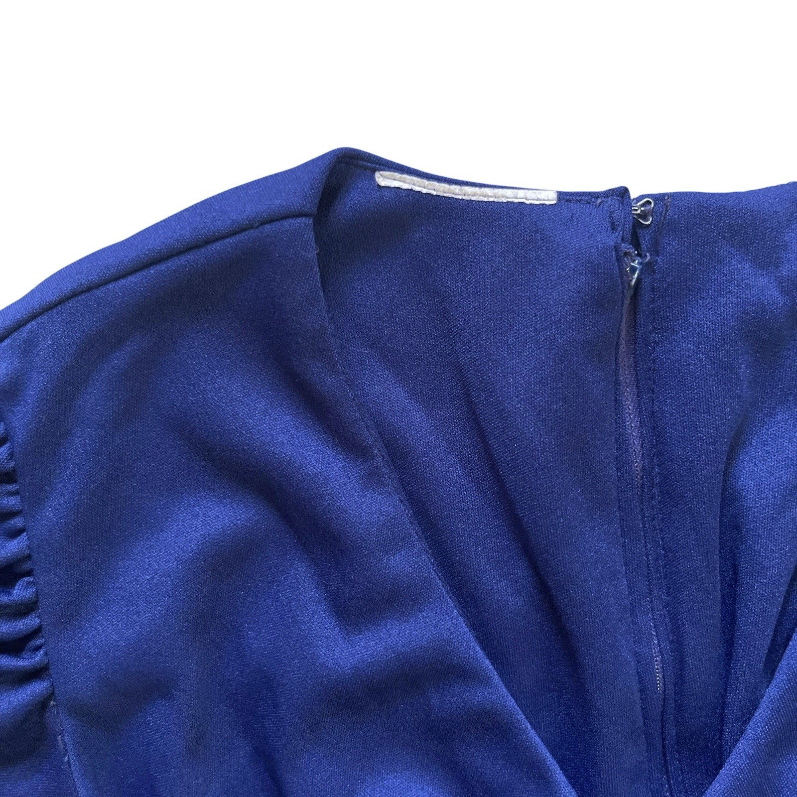 70s Vintage Navy Blue Polyester Knit Maxi Dress Boho Hippie Prairie S/M