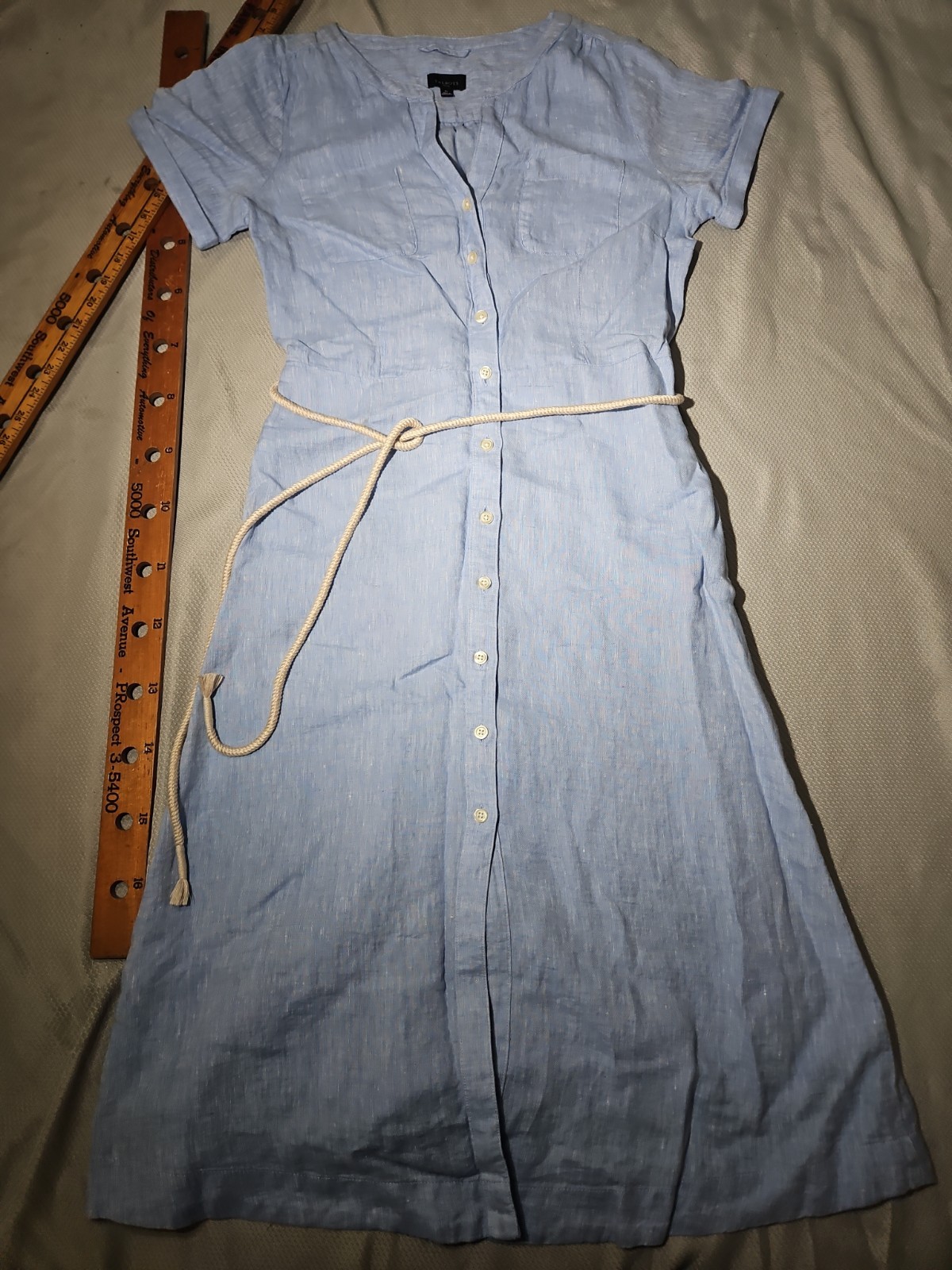Talbots Shirt Dress Womens 6 Petite Blue Linen Coastal Grandma Midi Rope Belted