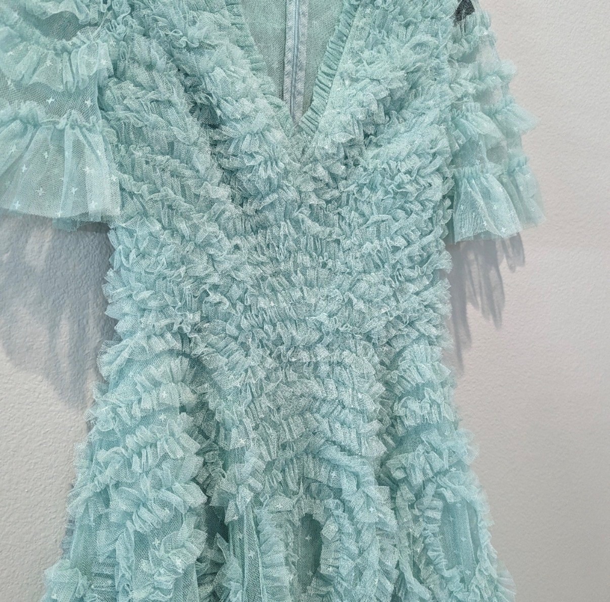 Needle & Thread Verity Ruffle Mini Dress Size 2 Green NEW with Tags