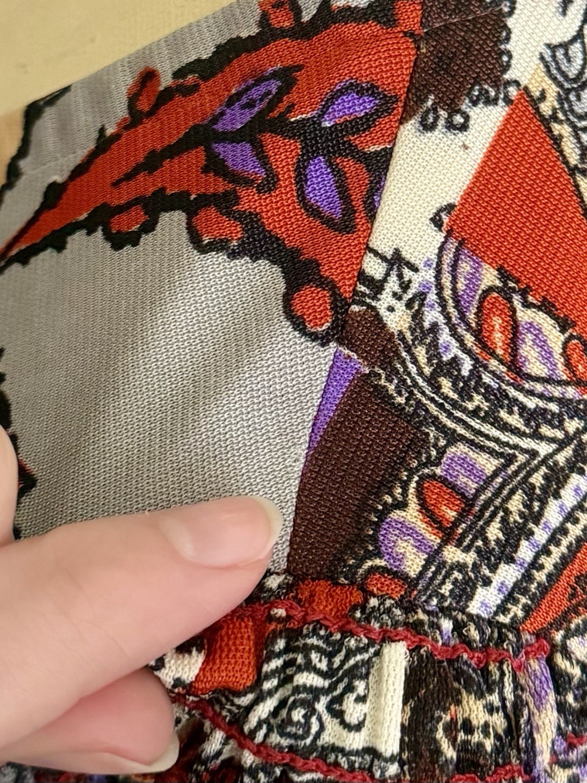 Vintage 1970’s Patchwork Paisley Print Maxi Dress Bishop Sleeve Hippie Boho