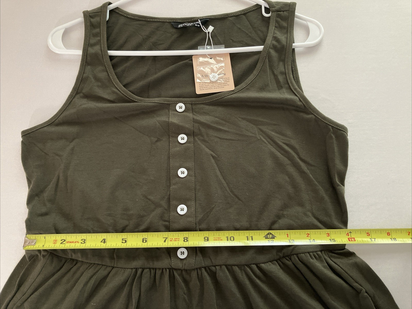 Bloomchic Army Green Midi Dress Womens Size 10 Sleeveless Button Front Pockets